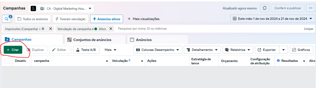 criando uma campanha de tráfego pago