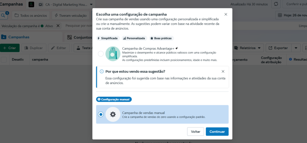 configuração campanha de tráfego pago ecommerce